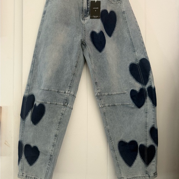 Chartou Denim - Women's Blue Heart Patch Jeans